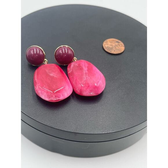 J. Crew Fresh Raspberry Marbled Ice Acrylic Drop Gold Tone Earrings - Picture 10 of 12